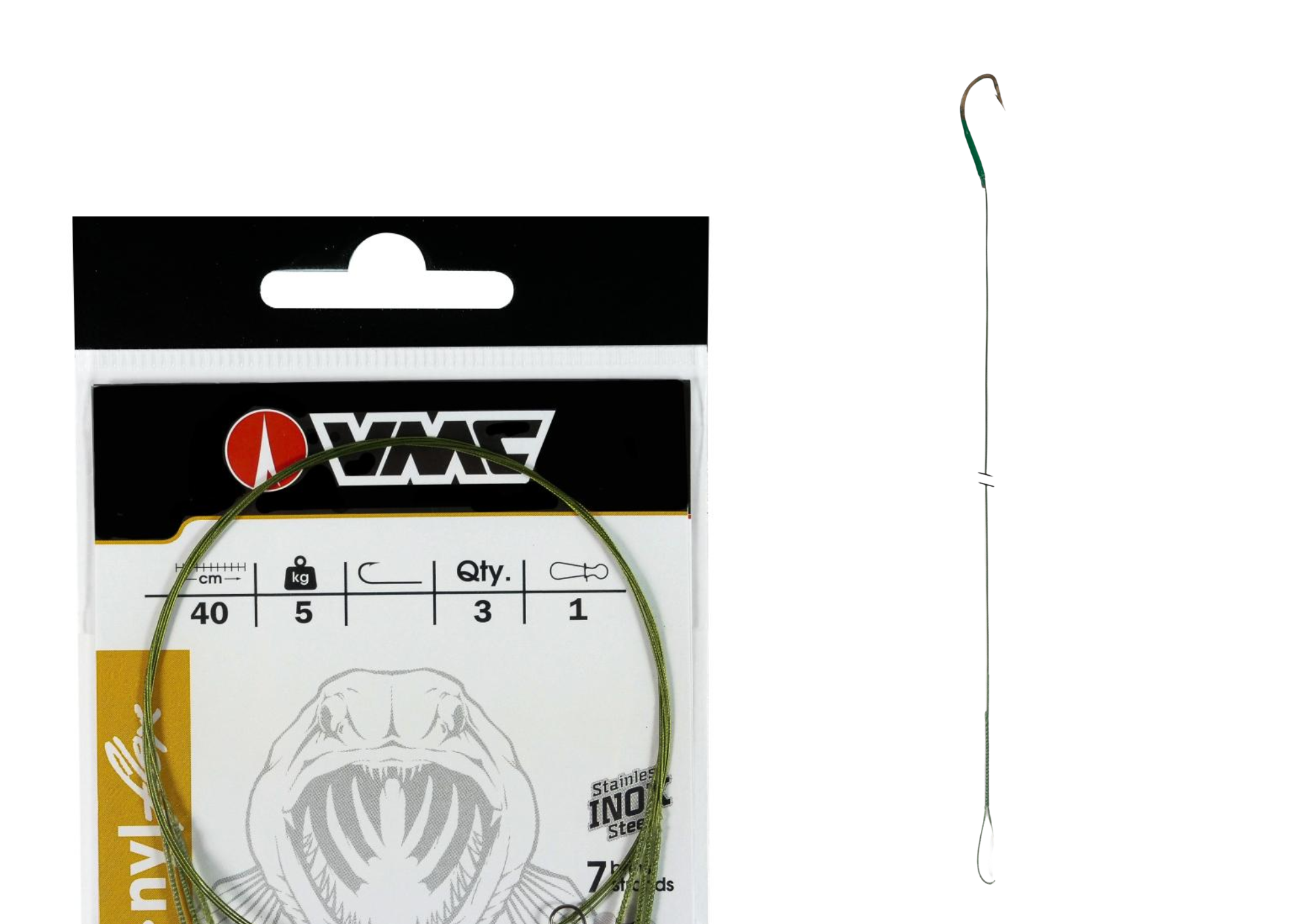 BAS DE LIGNE CARNASSIER ACIER GAINE 7 BRINS NYLFLEX HAMECON SIMPLE