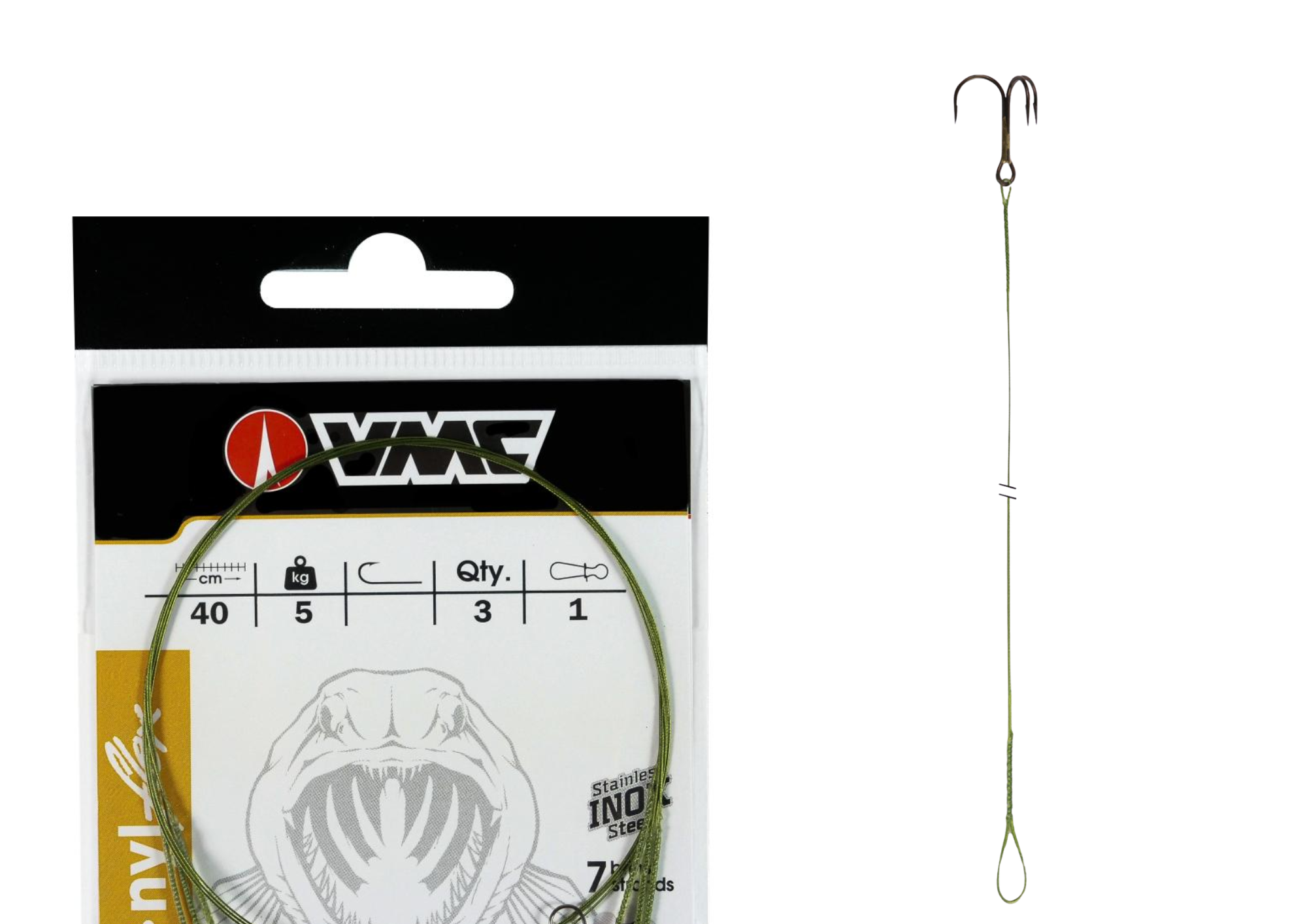 BAS DE LIGNE ACIER GAINE 7 BRINS CARNASSIER NYFLEX HAMECON TRIPLE